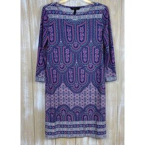 BCBGMAXAZRIA Women's Size S Boho Midi Dress Pink Blue Calico Paisley Floral